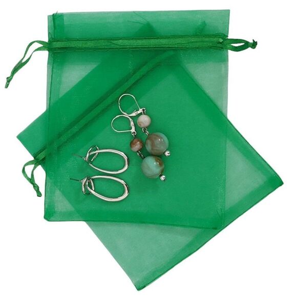 Bundle of 2 Pairs of Earrings Silver-tone Dangle Earrings Green Beaded Earrings - Picture 6 of 6